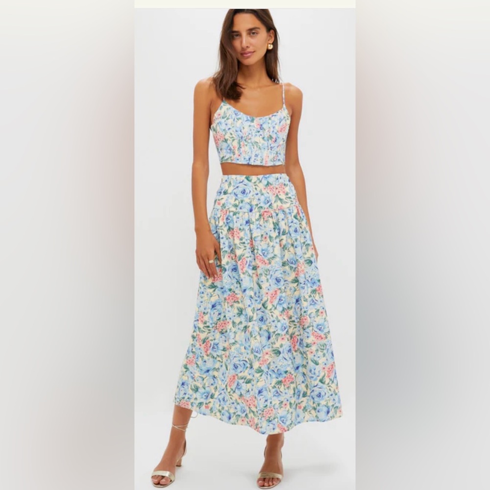 Tuckernuck MOON RIVER Blue Multi Maxi Skirt and Cropped Tank. Floral Skirt Set. - Picture 9 of 13